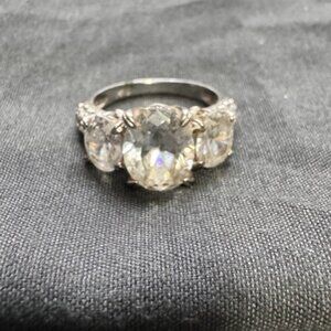 PAJ Engraved 925 Sterling Silver CZ Woman's Engagement Ring Size 5.5 - 6